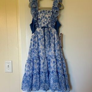 Jona Michelle Blue Floral Ruffle Dress